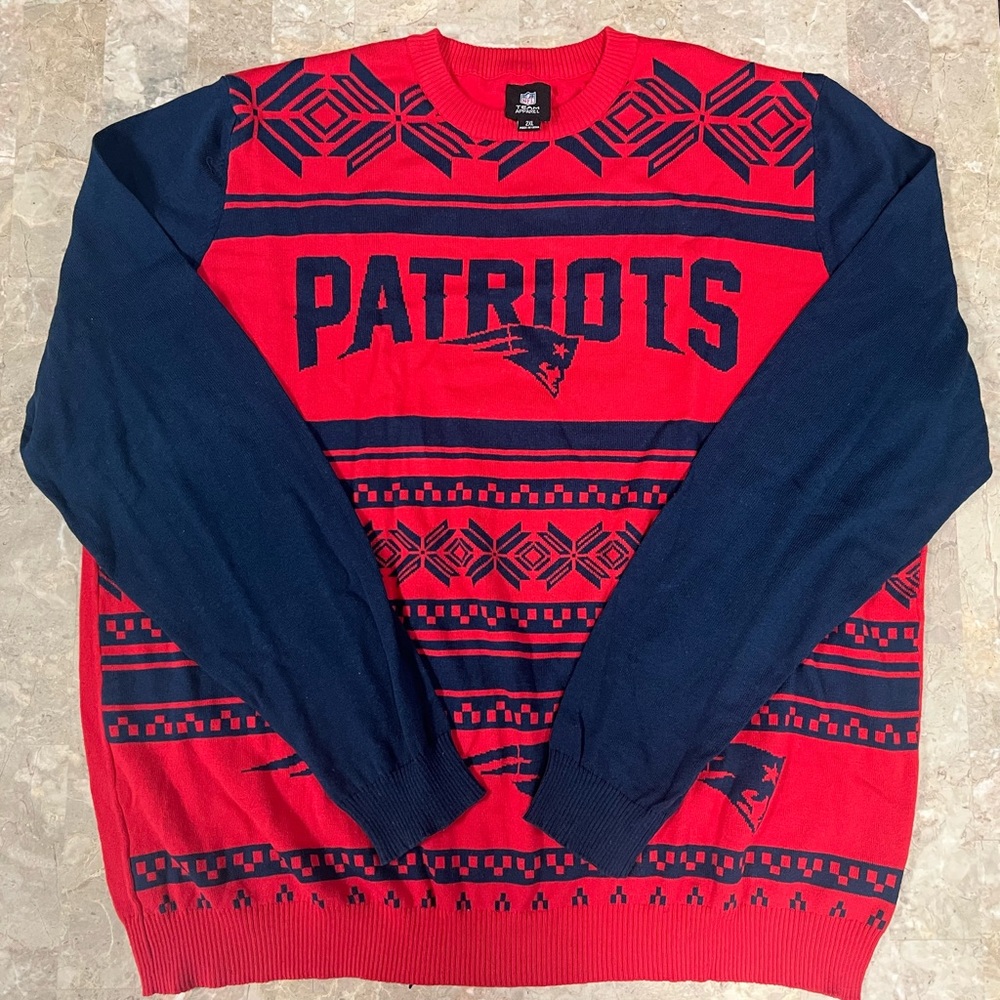 NFL Patriots Red and Navy Crewneck Sweater